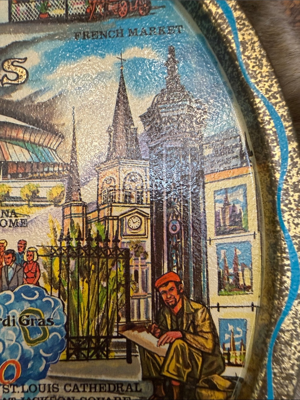 Vintage Mid Century New Orleans Souvenir Metal Tin Serving Tray 🎷 11” GUC MCM - Picture 8 of 8
